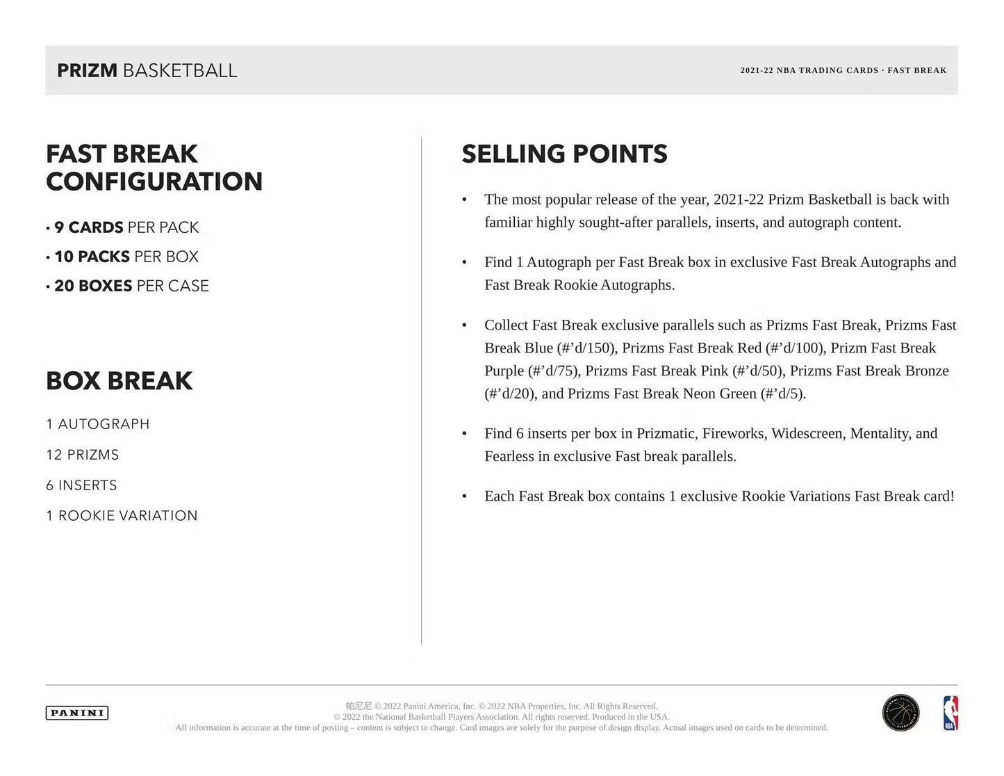 2021 - 22 Panini Prizm Basketball Fast Break Box - Columbia Hobby - Sports Card Boxes - Toploaders - Card Savers