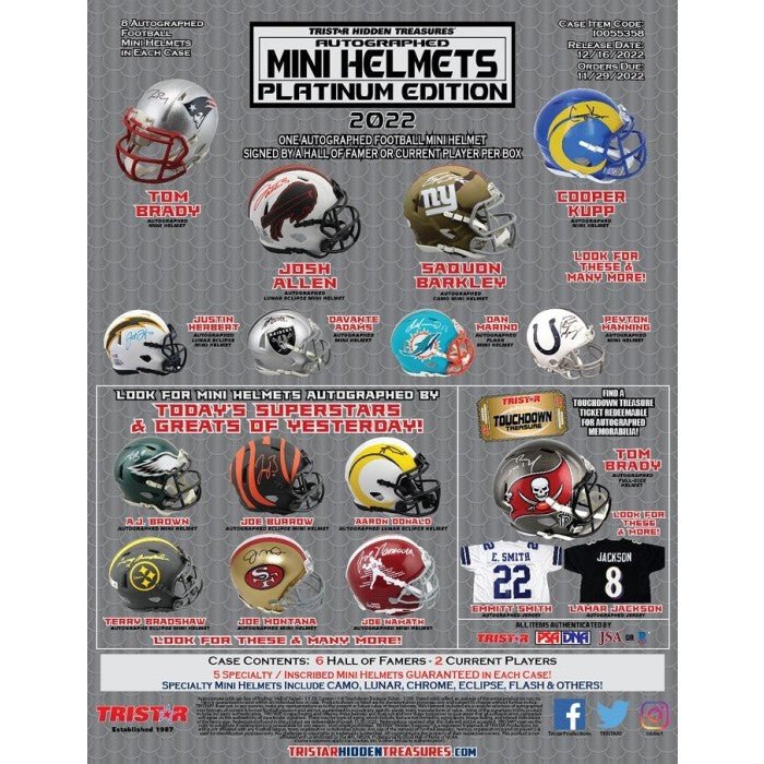 2022 TriStar Hidden Treasures Football Mini Helmet Platinum Edition Series 2 Box | Columbia Sports Cards - Columbia Hobby - Sports Card Boxes - Toploaders - Card Savers