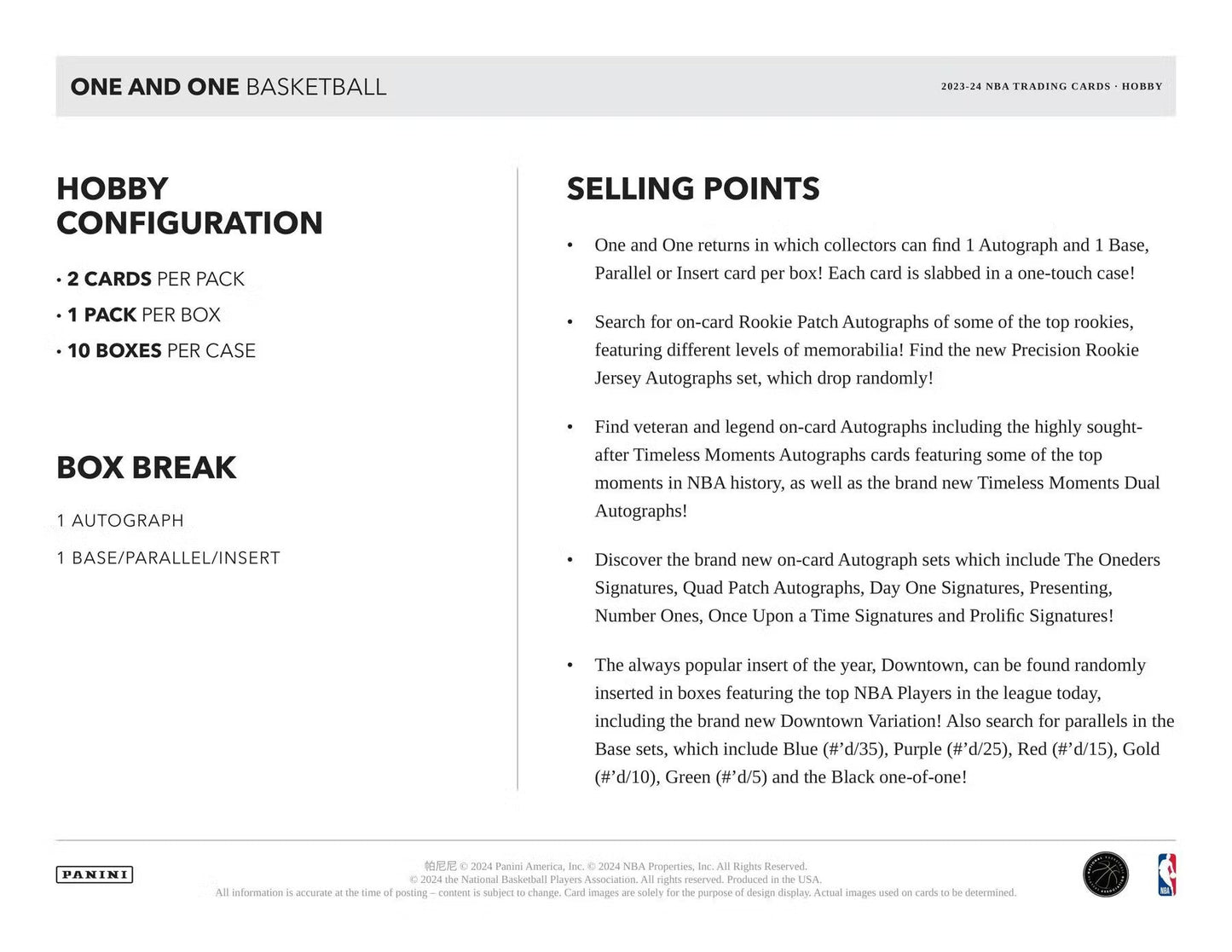 2023 - 24 Panini One and One Basketball Hobby Box - Columbia Hobby - Sports Card Boxes - Toploaders - Card Savers