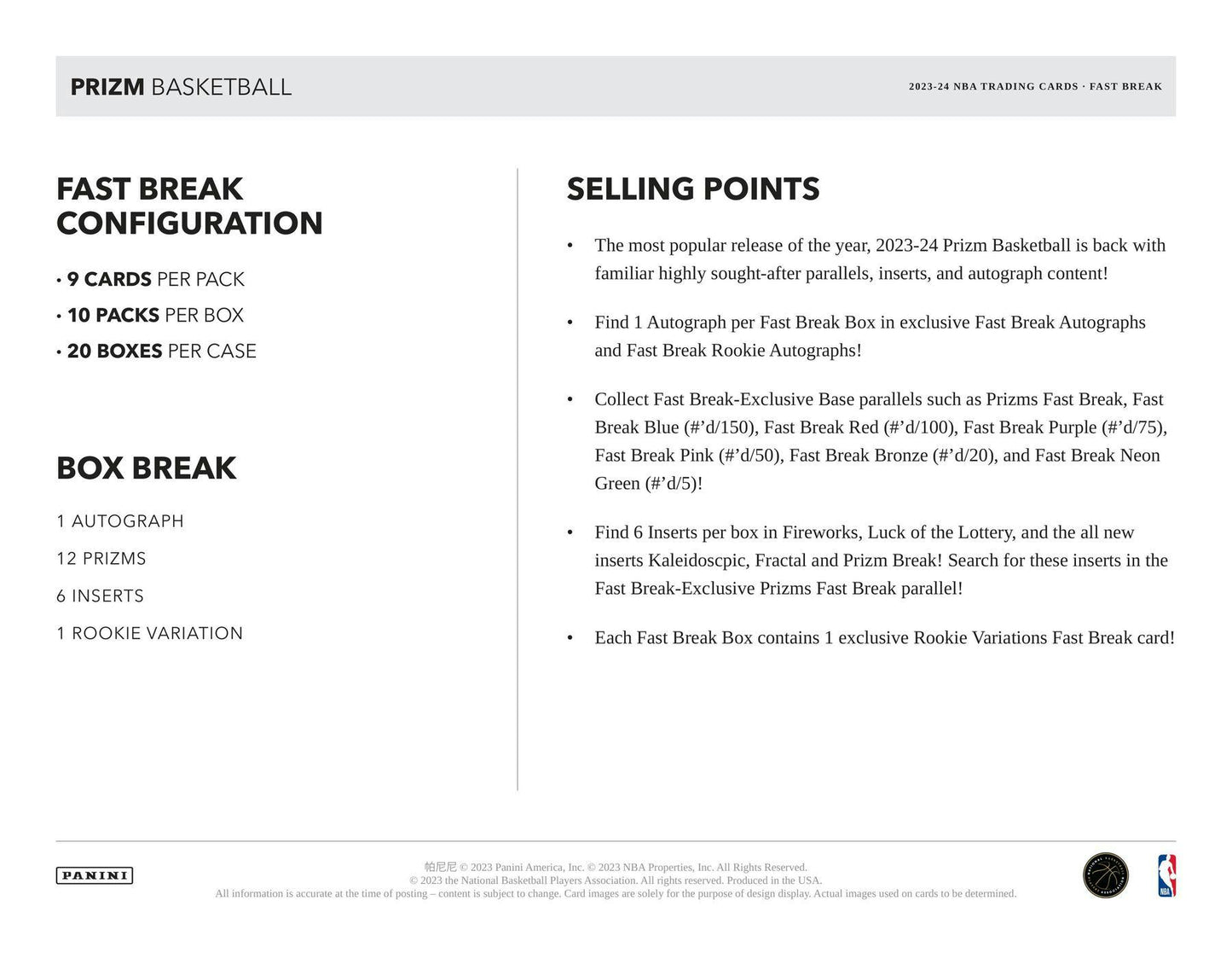 2023 - 24 Panini Prizm Basketball Fast Break Box - Columbia Hobby - Sports Card Boxes - Toploaders - Card Savers