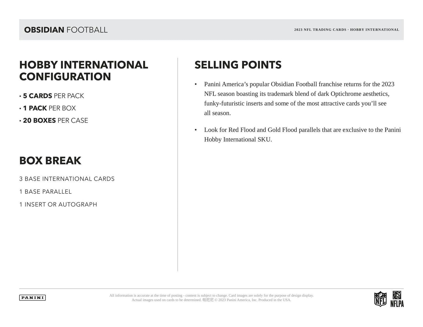 2023 Panini Obsidian Football International Hobby Box - Columbia Hobby - Sports Card Boxes - Toploaders - Card Savers