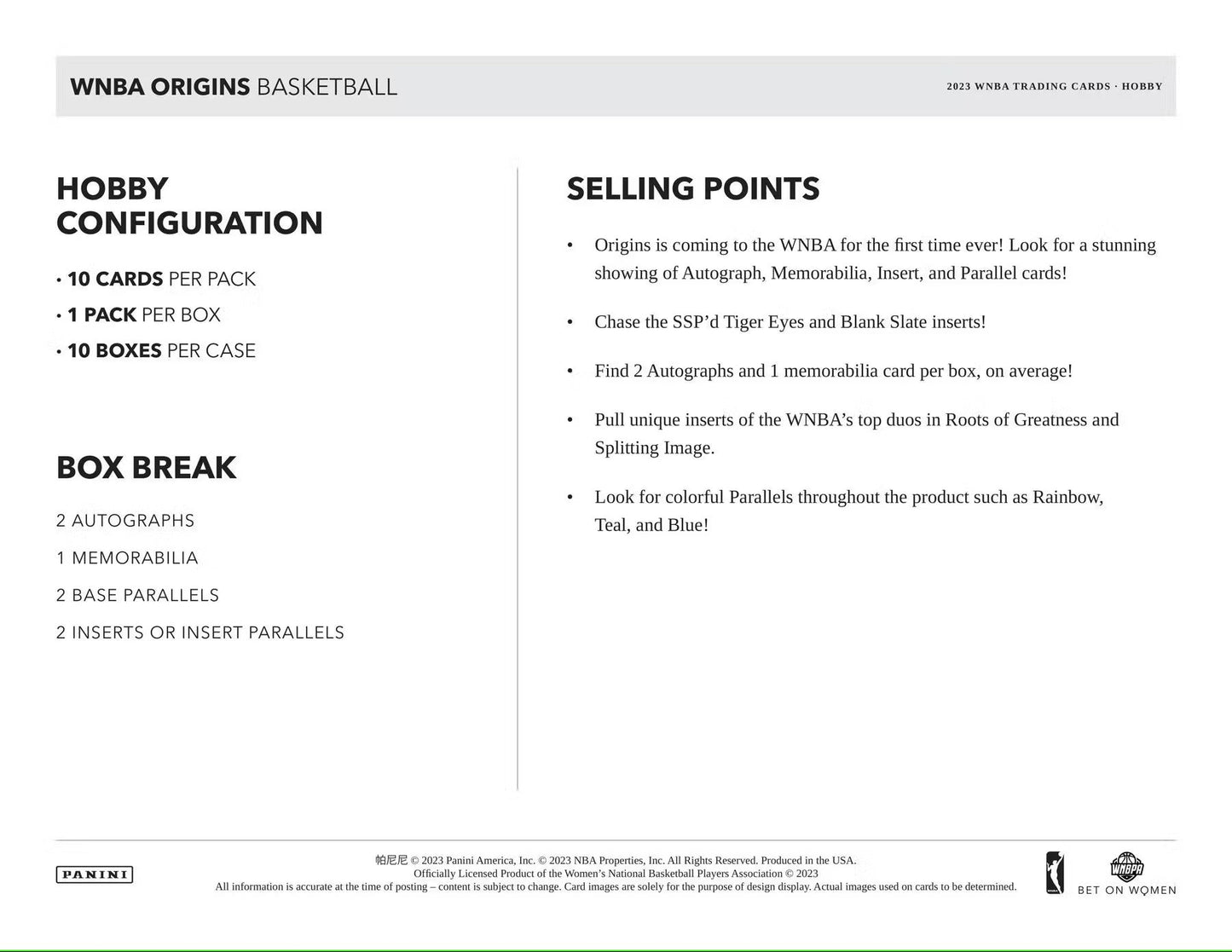 2023 Panini WNBA Origins Basketball Hobby Box - Columbia Hobby - Sports Card Boxes - Toploaders - Card Savers