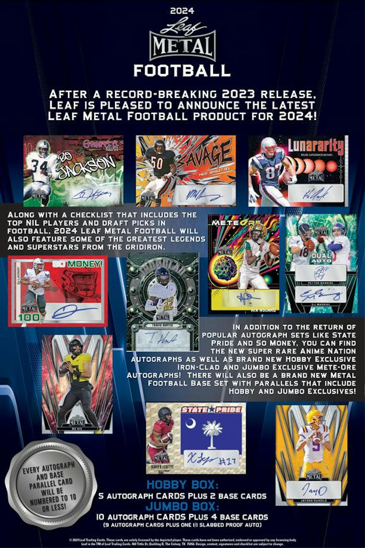 2024 Leaf Metal Football Jumbo Box - Columbia Hobby - Sports Card Boxes - Toploaders - Card Savers