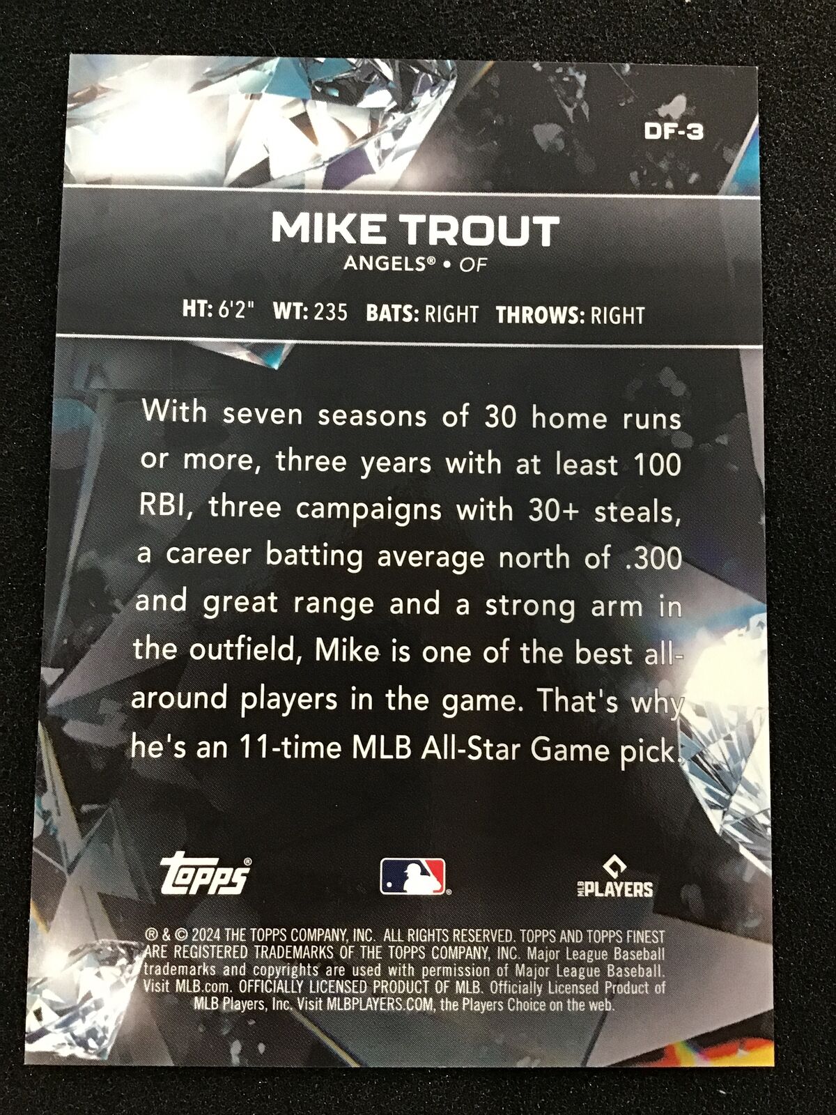 2024 Topps Finest Mike Trout Diamond Finest Refractor #DF - 3 Angels SP - Columbia Hobby - Sports Card Boxes - Toploaders - Card Savers
