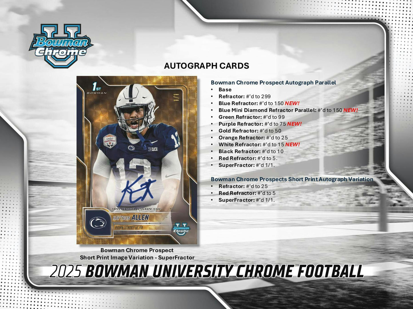 2025 Bowman University Chrome Football Mega Box | Columbia Sports Cards - Columbia Hobby - Sports Card Boxes - Toploaders - Card Savers