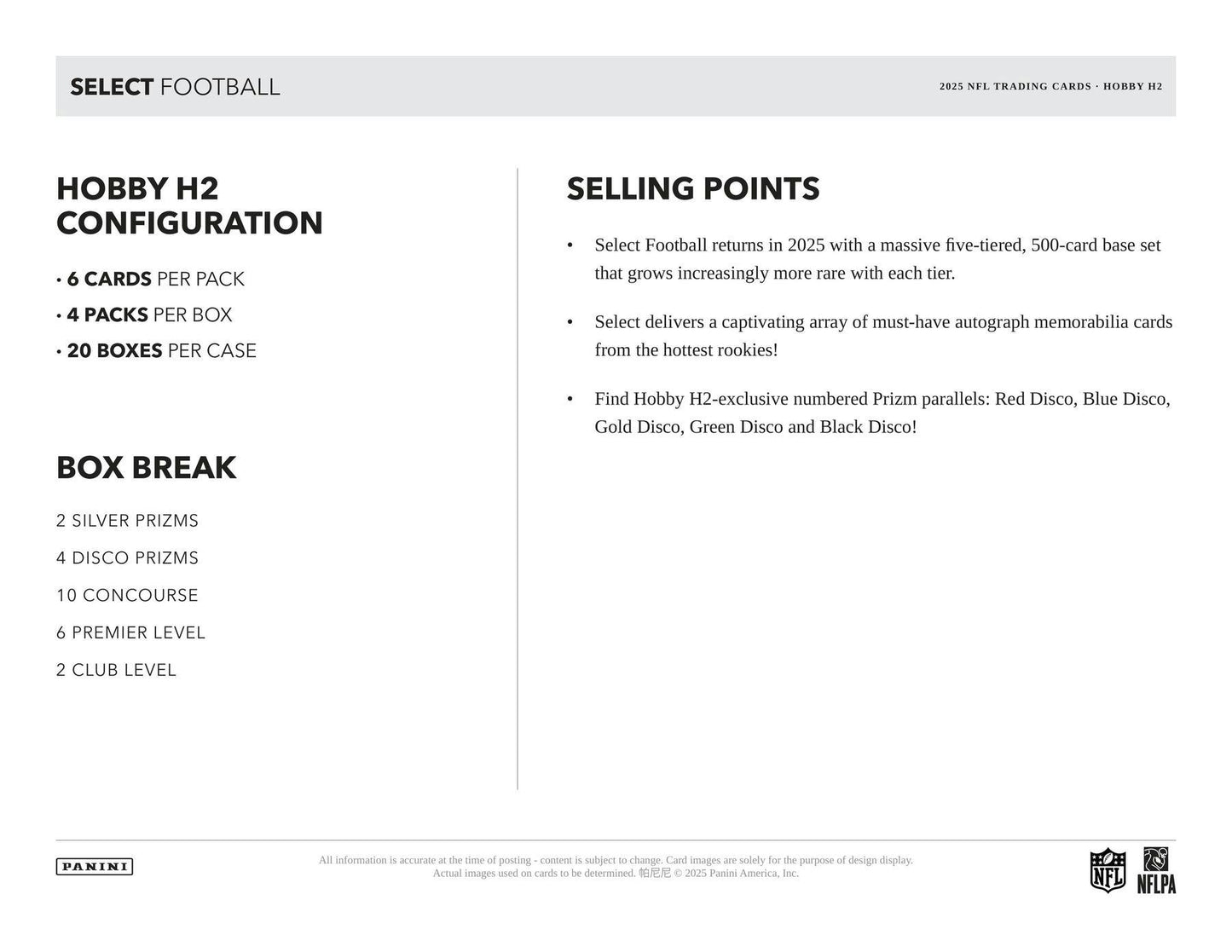 2025 Panini Select Football H2 Box | Columbia Sports Cards - Columbia Hobby - Sports Card Boxes - Toploaders - Card Savers