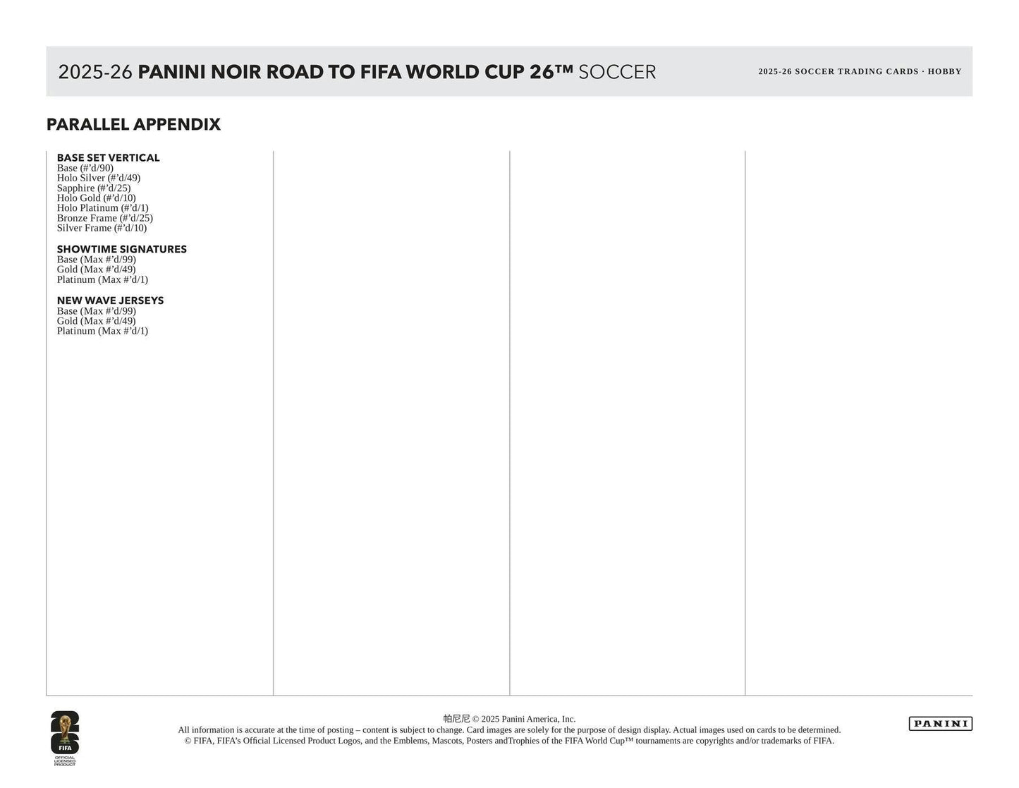 2025/26 Panini Noir Road to FIFA World Cup Soccer Hobby Box | Columbia Sports Cards - Columbia Hobby - Sports Card Boxes - Toploaders - Card Savers
