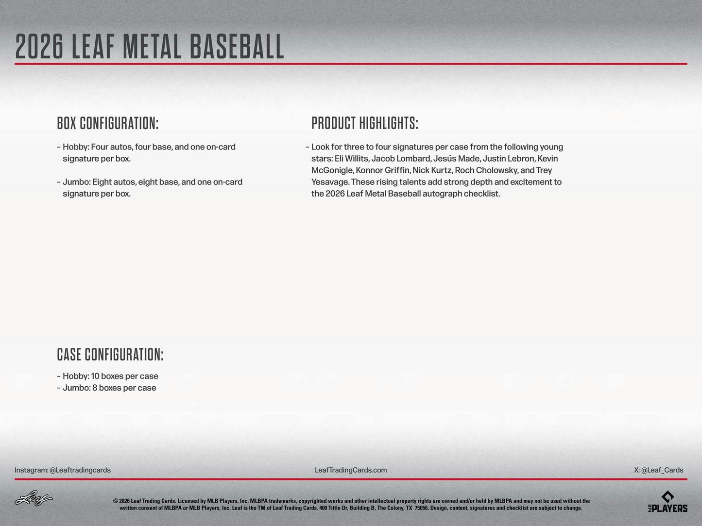 2026 Leaf Metal Baseball Hobby Box | Columbia Sports Cards - Columbia Hobby - Sports Card Boxes - Toploaders - Card Savers