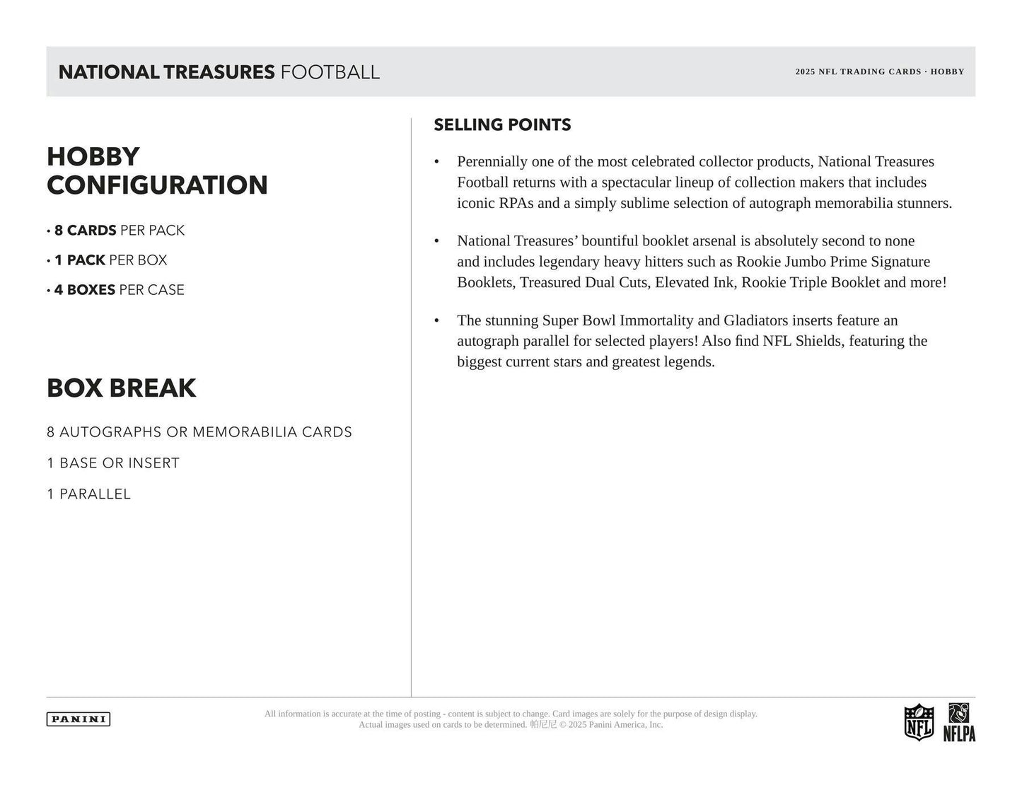 2025 Panini National Treasures Football Hobby 4-Box Case | Columbia Sports Cards