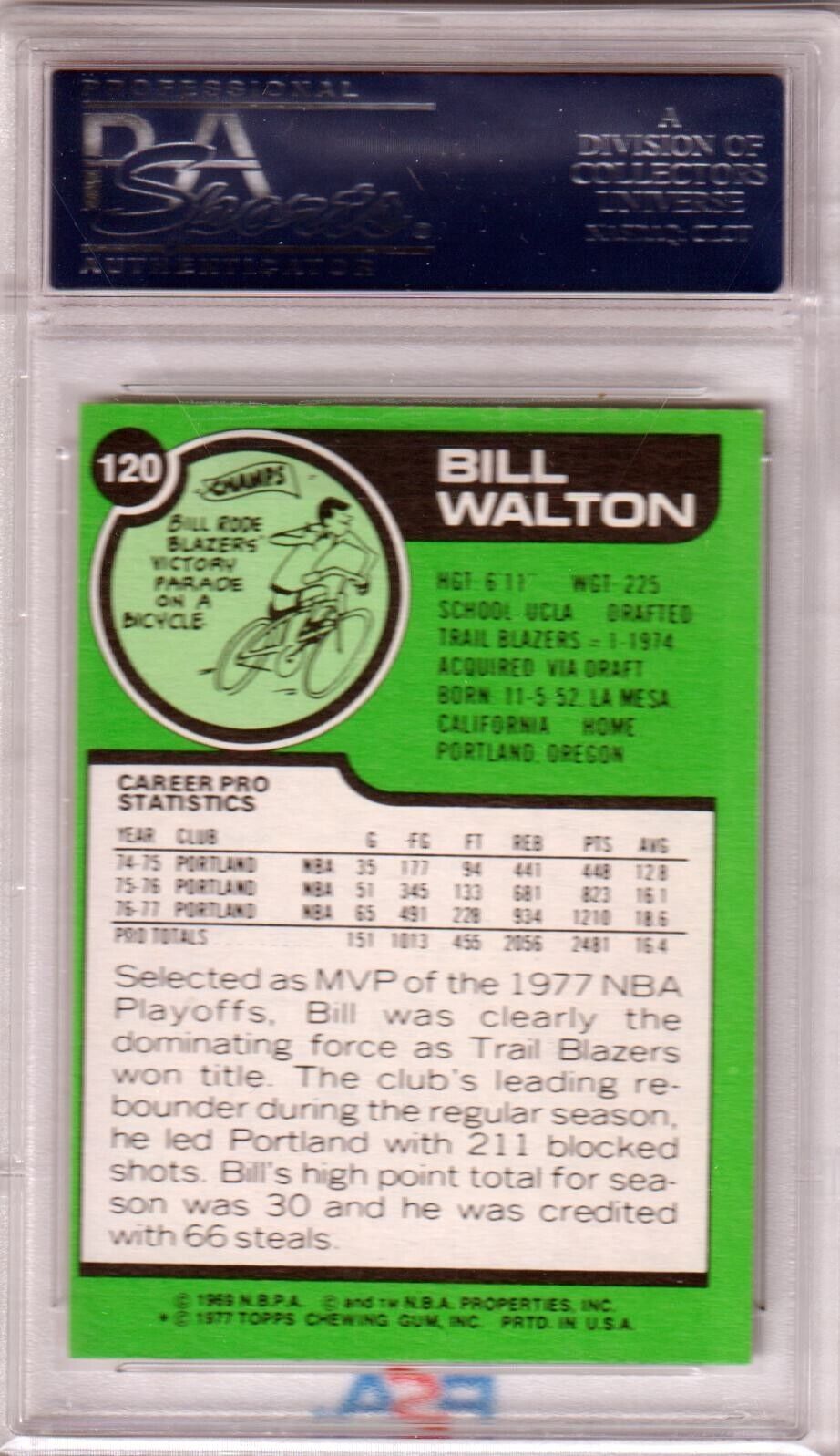 BILL WALTON 1977 - 78 Topps #120 PSA 9 MINT - TRAIL BLAZERS - Columbia Hobby - Sports Card Boxes - Toploaders - Card Savers