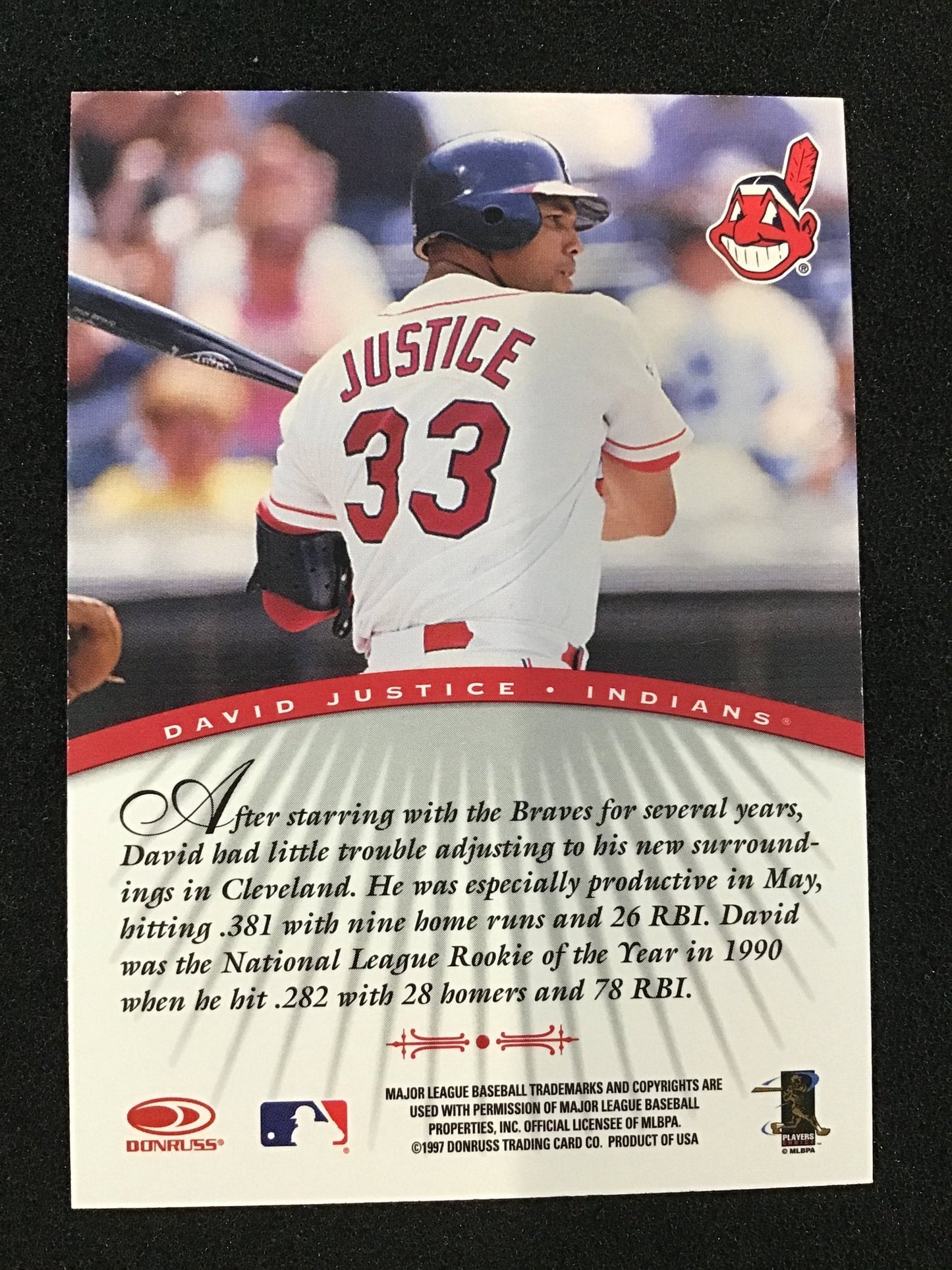 David Justice 1997 Donruss Signature Series Autographs Cleveland Indians - Columbia Hobby - Sports Card Boxes - Toploaders - Card Savers