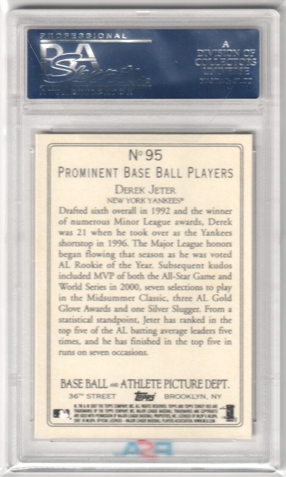 DEREK JETER 2007 Topps Turkey Red #95 PSA 10 GEM MINT - YANKEES - Columbia Hobby - Sports Card Boxes - Toploaders - Card Savers