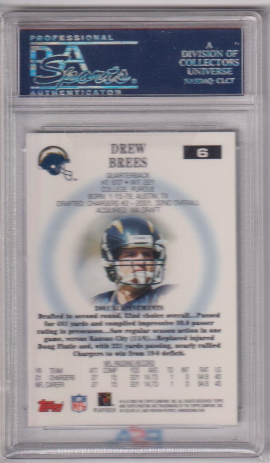 DREW BREES 2002 Topps Pristine #6 PSA 10 GEM MINT - CHARGERS SAINTS - Columbia Hobby - Sports Card Boxes - Toploaders - Card Savers