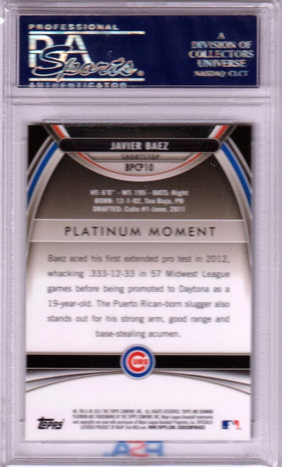 JAVIER BAEZ 2013 Bowman Platinum Green Refractor #/399 PSA 10 GEM MINT - Columbia Hobby - Sports Card Boxes - Toploaders - Card Savers