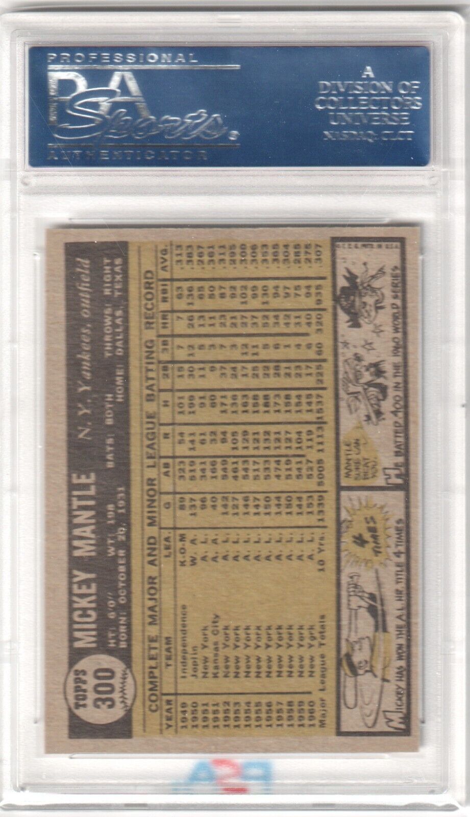 MICKEY MANTLE 1961 Topps #300 PSA 7 NM - YANKEES - Columbia Hobby - Sports Card Boxes - Toploaders - Card Savers