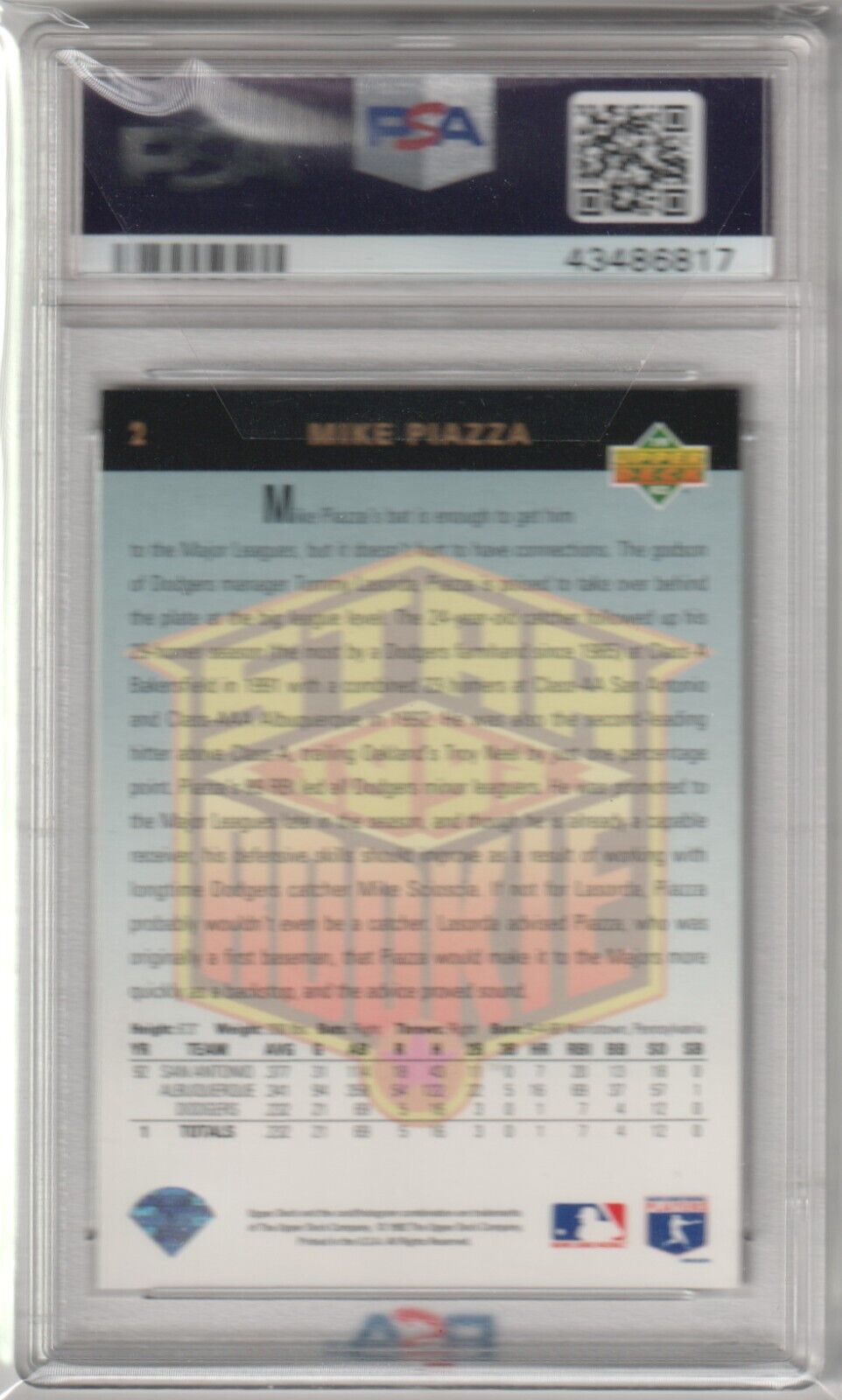 MIKE PIAZZA 1993 Upper Deck Star Rookie #2 PSA 8 NM - MT - DODGERS - Columbia Hobby - Sports Card Boxes - Toploaders - Card Savers