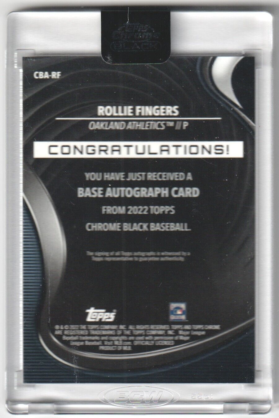 ROLLIE FINGERS 2022 Topps Chrome Black Autograph Auto Encased #CBA - RF ATHLETICS - Columbia Hobby - Sports Card Boxes - Toploaders - Card Savers