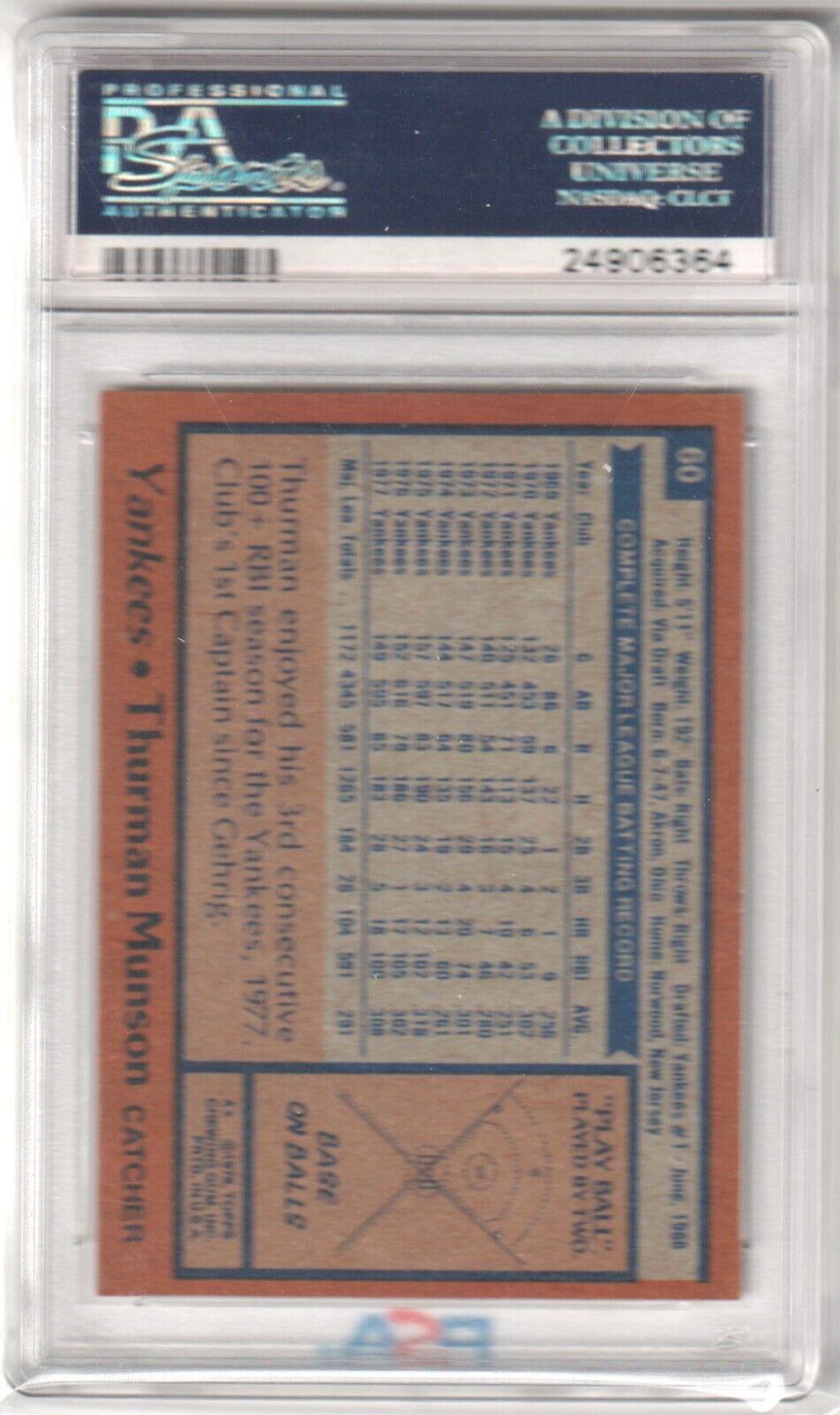 THURMAN MUNSON 1978 Topps #60 PSA 8 NM - MT - YANKEES - Columbia Hobby - Sports Card Boxes - Toploaders - Card Savers