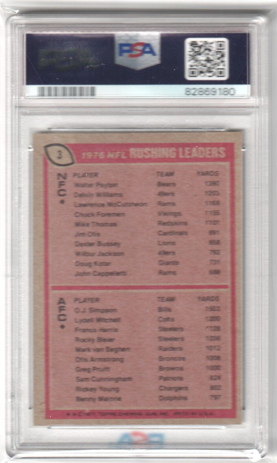 WALTER PAYTON O.J. SIMPSON 1977 Topps #3 PSA 7 NM - BILLS BEARS - Columbia Hobby - Sports Card Boxes - Toploaders - Card Savers