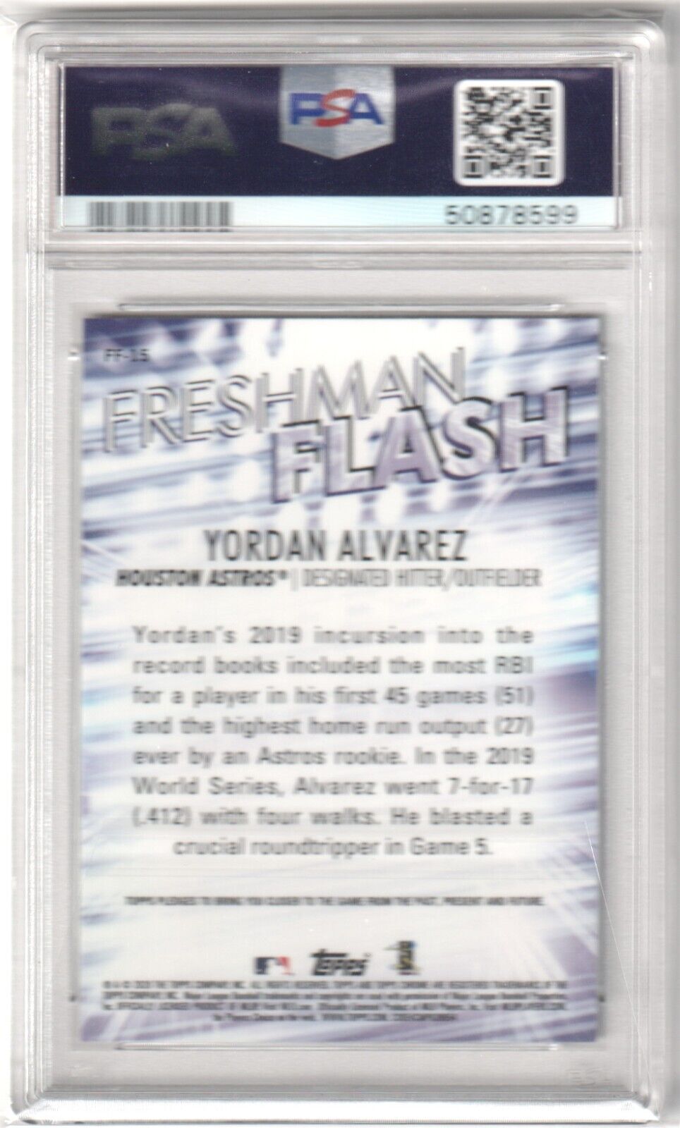 YORDAN ALVAREZ 2020 Topps Chrome RC Rookie Freshman Flash PSA 9 MINT - ASTROS - Columbia Hobby - Sports Card Boxes - Toploaders - Card Savers
