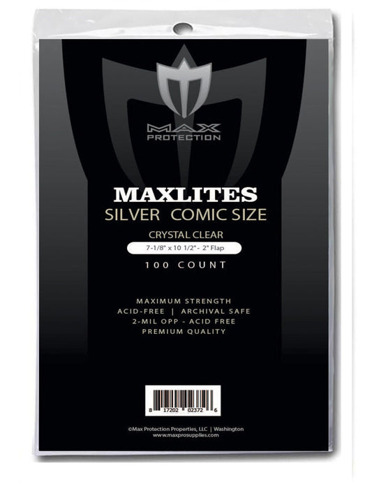 100ct Pack Maxlites 2 Silver Age Comic Bags - 7 - 1/8x10 - 1/2" - Columbia Hobby - Sports Card Boxes - Toploaders - Card Savers