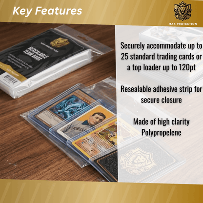 100ct Pack Resealable Team Bags / Sleeves - Max Protection - Columbia Hobby - Sports Card Boxes - Toploaders - Card Savers