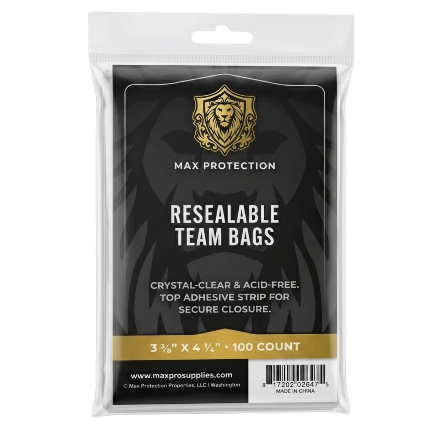 100ct Pack Resealable Team Bags / Sleeves - Max Protection - Columbia Hobby - Sports Card Boxes - Toploaders - Card Savers