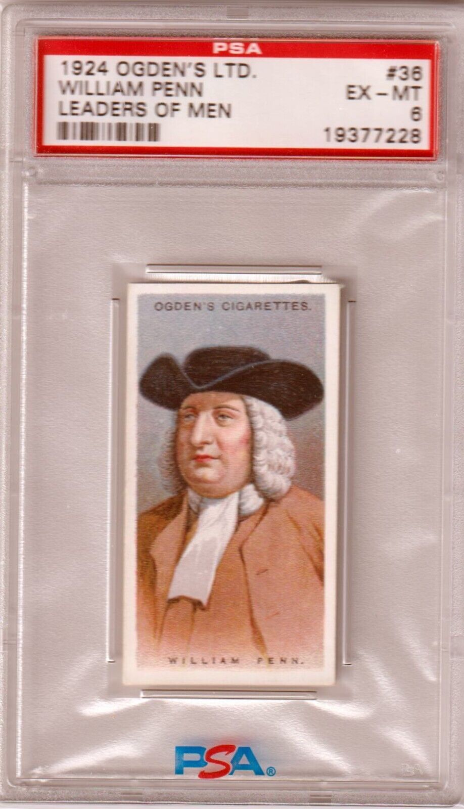 1924 Ogden's LTD William Penn Leaders of Men #36 Graded PSA 6 EX - MT - Columbia Hobby - Sports Card Boxes - Toploaders - Card Savers