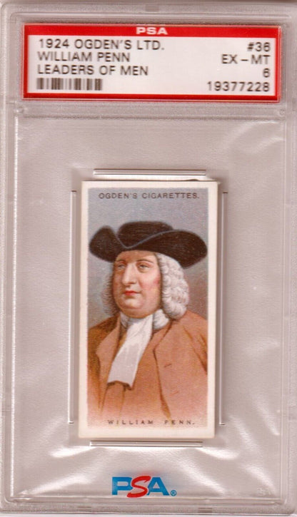 1924 Ogden's LTD William Penn Leaders of Men #36 Graded PSA 6 EX - MT - Columbia Hobby - Sports Card Boxes - Toploaders - Card Savers