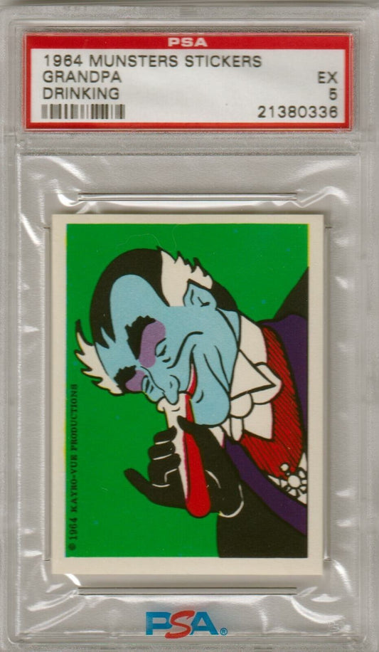 1964 MUNSTERS STICKERS Grandpa Drinking Graded PSA 5 EX - Columbia Hobby - Sports Card Boxes - Toploaders - Card Savers