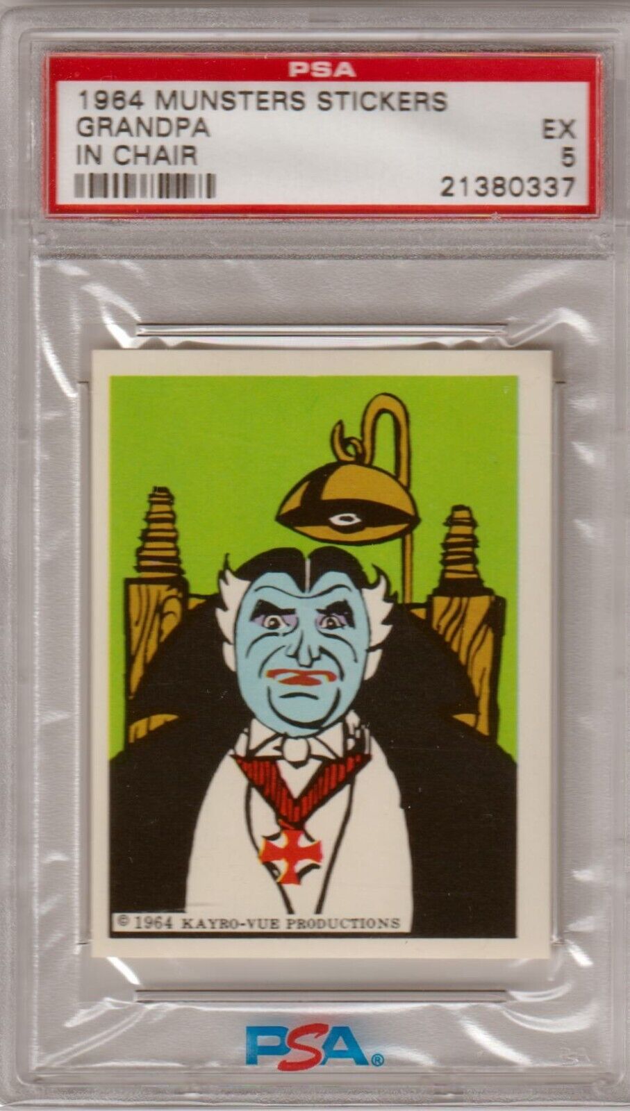 1964 MUNSTERS STICKERS Grandpa In Chair Graded PSA 5 EX - Columbia Hobby - Sports Card Boxes - Toploaders - Card Savers