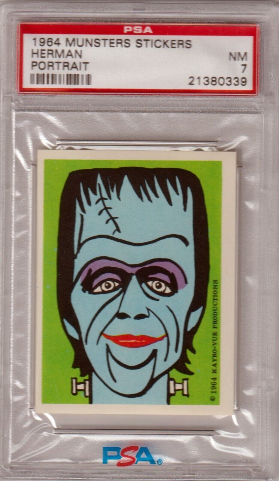 1964 MUNSTERS STICKERS Herman Portrait Graded PSA 7 NM - Columbia Hobby - Sports Card Boxes - Toploaders - Card Savers
