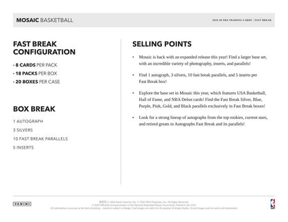 2019 - 20 Panini Mosaic Basketball Fast Break Box - Columbia Hobby - Sports Card Boxes - Toploaders - Card Savers