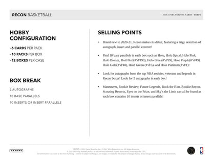 2020/21 Panini Recon Basketball Hobby Box - Columbia Hobby - Sports Card Boxes - Toploaders - Card Savers
