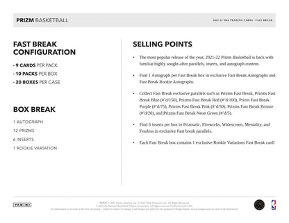 2021 - 22 Panini Prizm Basketball Fast Break Box - Columbia Hobby - Sports Card Boxes - Toploaders - Card Savers