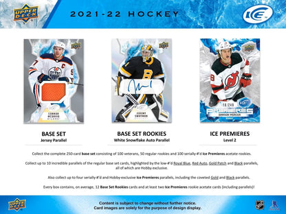 2021 - 22 Upper Deck Ice Hockey Hobby Box - Columbia Hobby - Sports Card Boxes - Toploaders - Card Savers