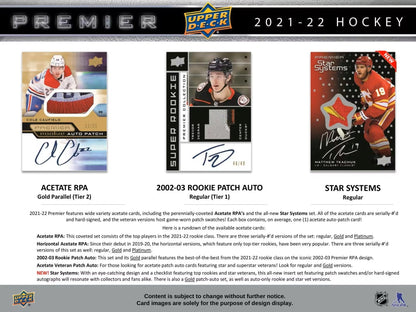 2021/22 Upper Deck Premier Hockey Hobby Box - Columbia Hobby - Sports Card Boxes - Toploaders - Card Savers