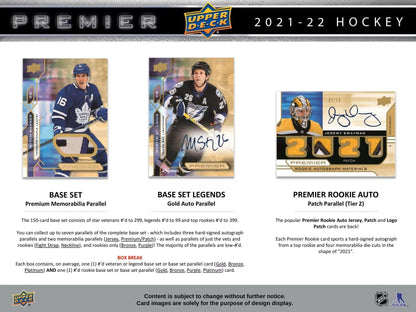 2021/22 Upper Deck Premier Hockey Hobby Box - Columbia Hobby - Sports Card Boxes - Toploaders - Card Savers
