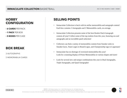 2022 - 23 Panini Immaculate Basketball Hobby - Columbia Hobby - Sports Card Boxes - Toploaders - Card Savers