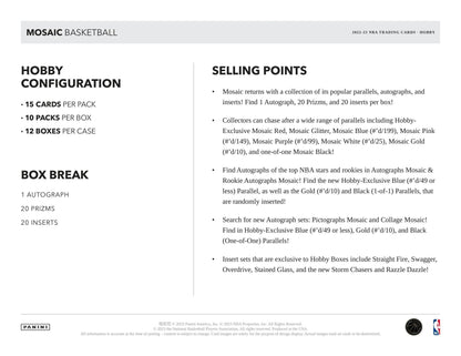 2022 - 23 Panini Mosaic Basketball Hobby Box - Columbia Hobby - Sports Card Boxes - Toploaders - Card Savers
