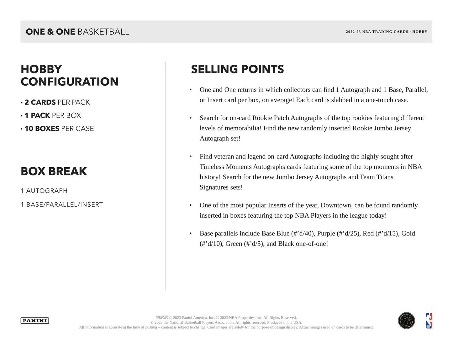 2022 - 23 Panini One and One Basketball Hobby Box - Columbia Hobby - Sports Card Boxes - Toploaders - Card Savers