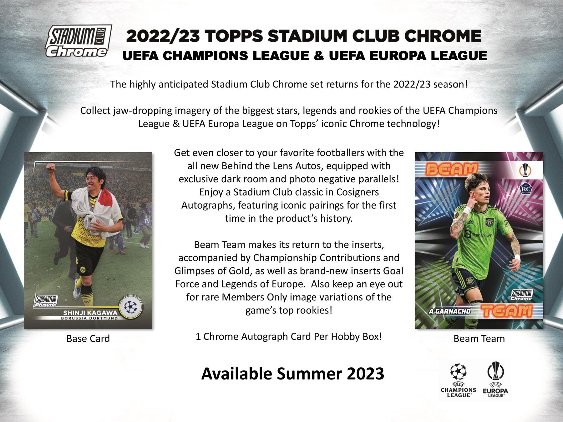 2022 - 23 Topps Stadium Club Chrome UEFA Club Competitions Soccer Hobby Box - Columbia Hobby - Sports Card Boxes - Toploaders - Card Savers