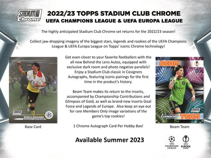 2022 - 23 Topps Stadium Club Chrome UEFA Club Competitions Soccer Hobby Box - Columbia Hobby - Sports Card Boxes - Toploaders - Card Savers