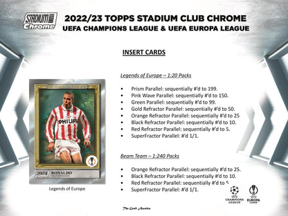 2022 - 23 Topps Stadium Club Chrome UEFA Club Competitions Soccer Hobby Box - Columbia Hobby - Sports Card Boxes - Toploaders - Card Savers