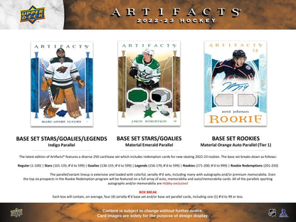 2022 - 23 Upper Deck Artifacts Hockey Hobby Box - Columbia Hobby - Sports Card Boxes - Toploaders - Card Savers