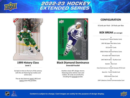 2022 - 23 Upper Deck Extended Series Hockey Hobby Box - Columbia Hobby - Sports Card Boxes - Toploaders - Card Savers
