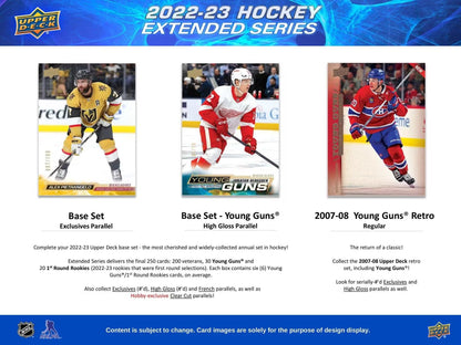 2022 - 23 Upper Deck Extended Series Hockey Hobby Box - Columbia Hobby - Sports Card Boxes - Toploaders - Card Savers