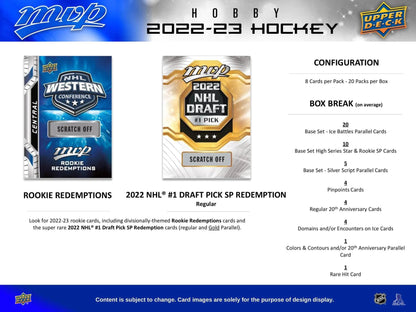 2022 - 23 Upper Deck MVP Hockey Hobby Box - Columbia Hobby - Sports Card Boxes - Toploaders - Card Savers
