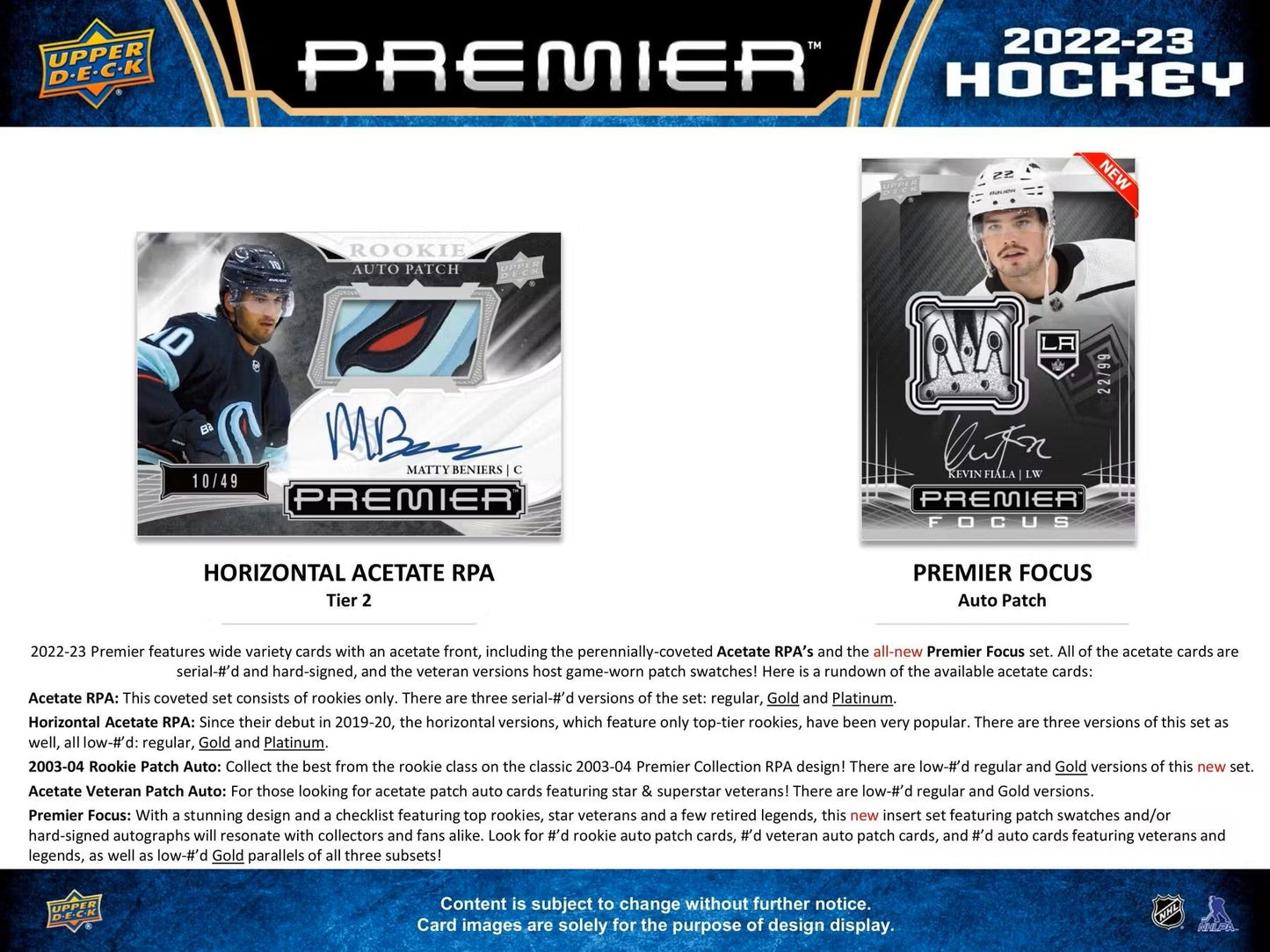 2022 - 23 Upper Deck Premier Hockey Hobby Box - Columbia Hobby - Sports Card Boxes - Toploaders - Card Savers