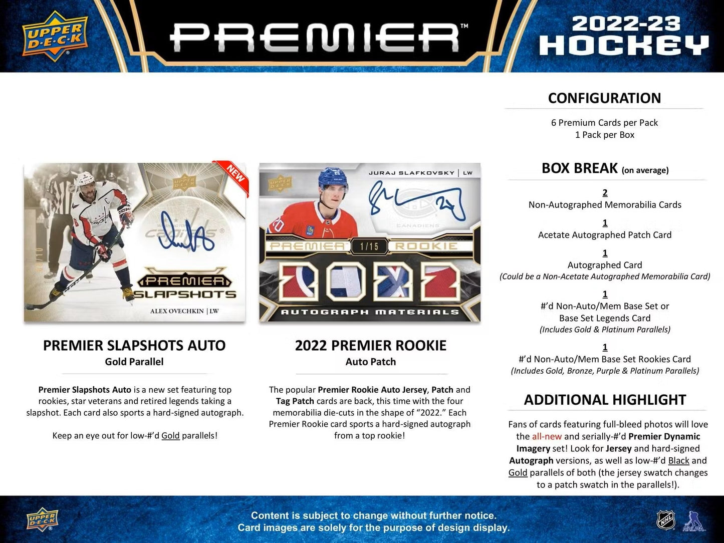 2022 - 23 Upper Deck Premier Hockey Hobby Box - Columbia Hobby - Sports Card Boxes - Toploaders - Card Savers